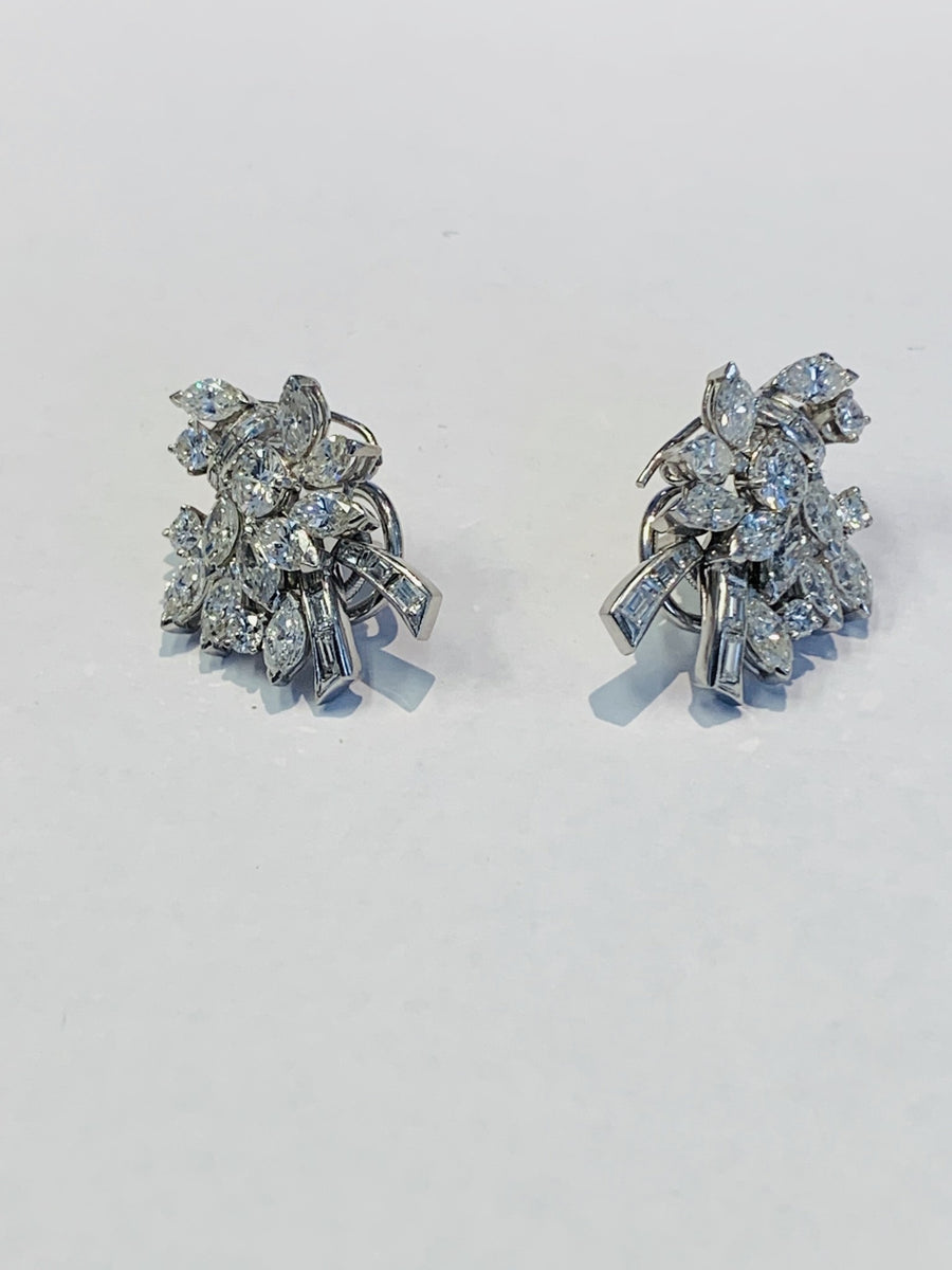 Estate platinum diamond clip earrings 5.10 ct tw