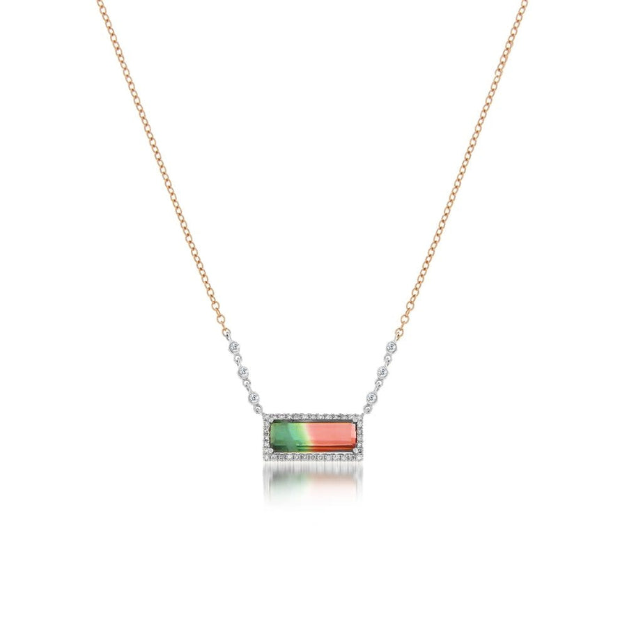 Rose Gold Watermelon Tourmaline Bar Necklace