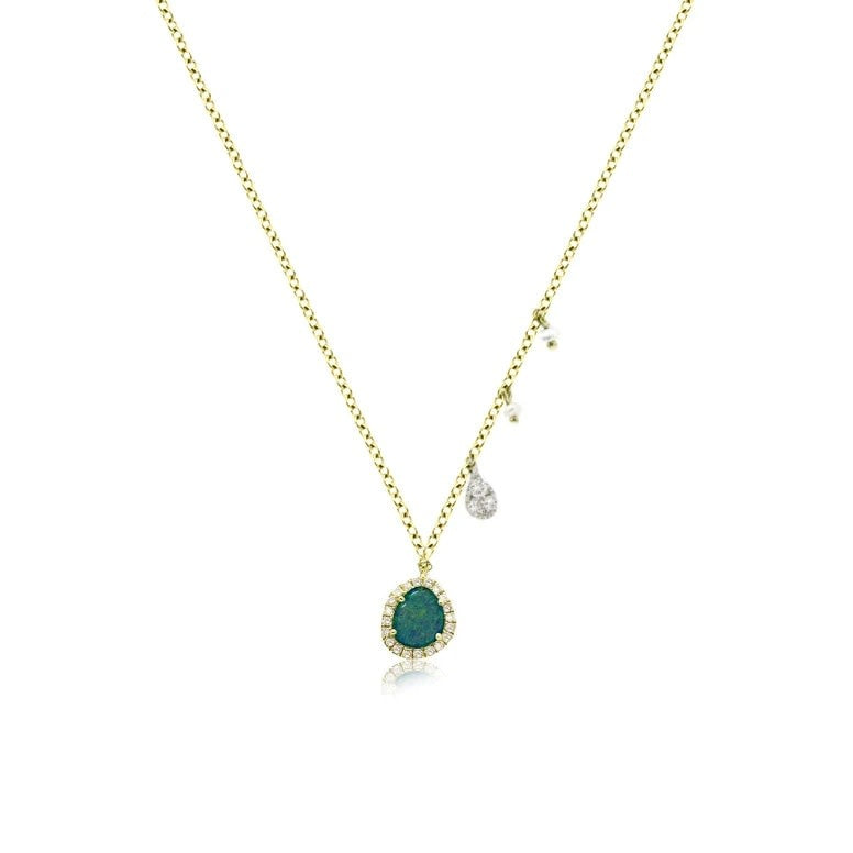 Yellow Gold Opal Dainty Necklace