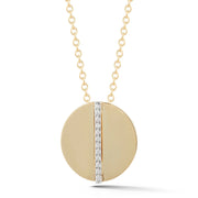 14kt  Gold Circle Pendant with Diamond Line