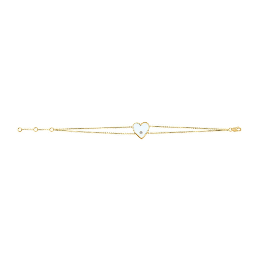 14kt Yellow Gold White Enamel & Diamond Heart Bracelet