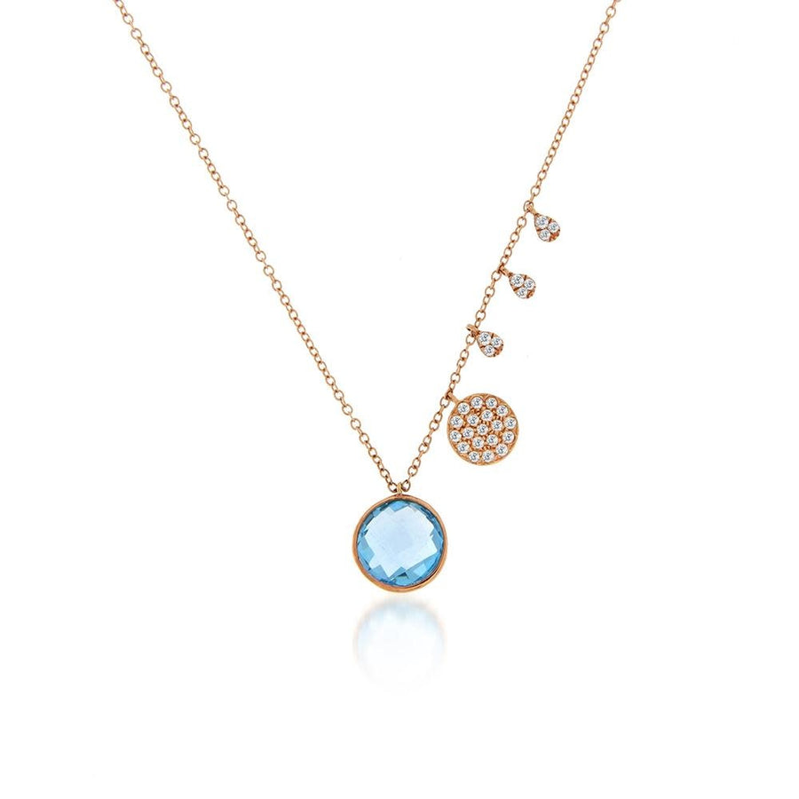 Blue Topaz & Diamond Bezels Necklace in Rose Gold