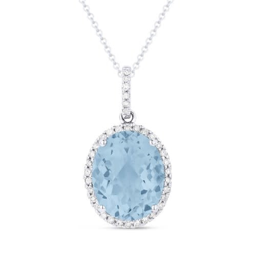 N1027 Blue Topaz & Diamond Halo Necklace