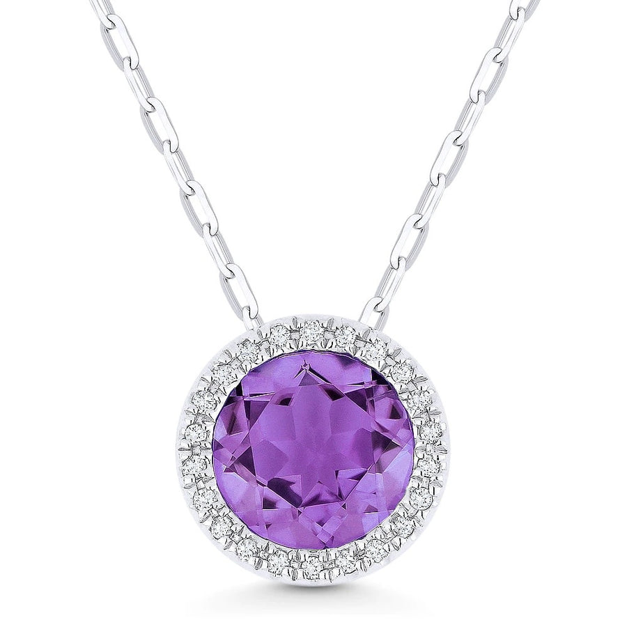 N1041 Amethyst & Diamond Halo Necklace