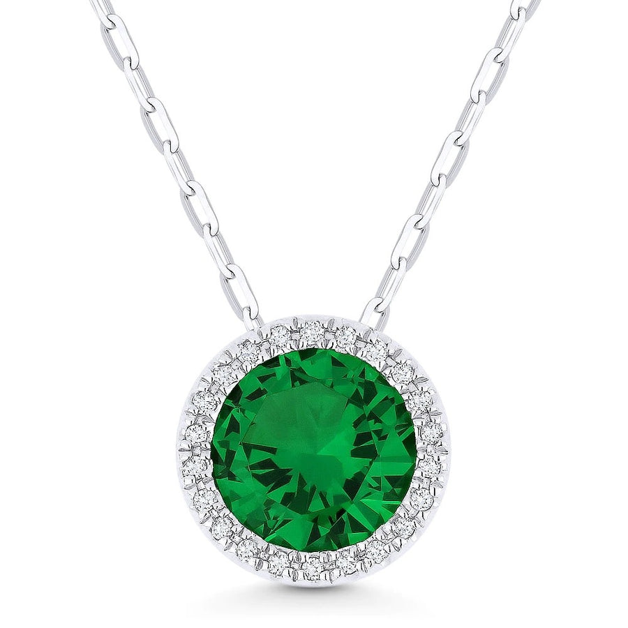 N1041 Lab Grown Emerald & Diamond Halo Necklace