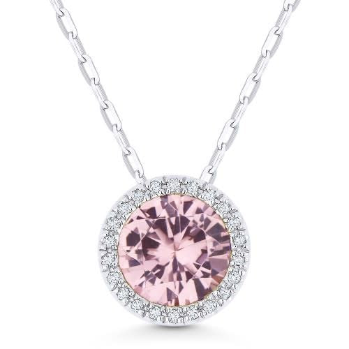 N1041MGW Morganite and Diamond Halo Necklace