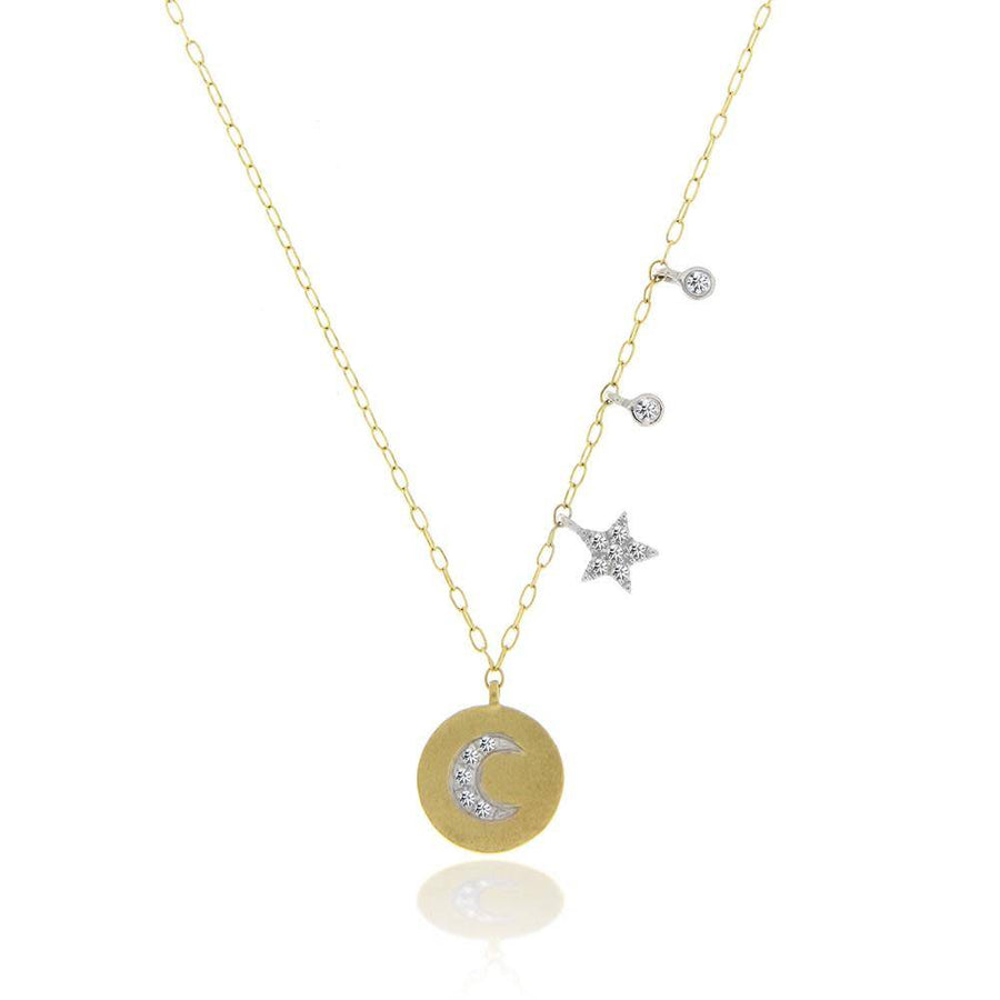 Diamond Moon Disc and Star Necklace