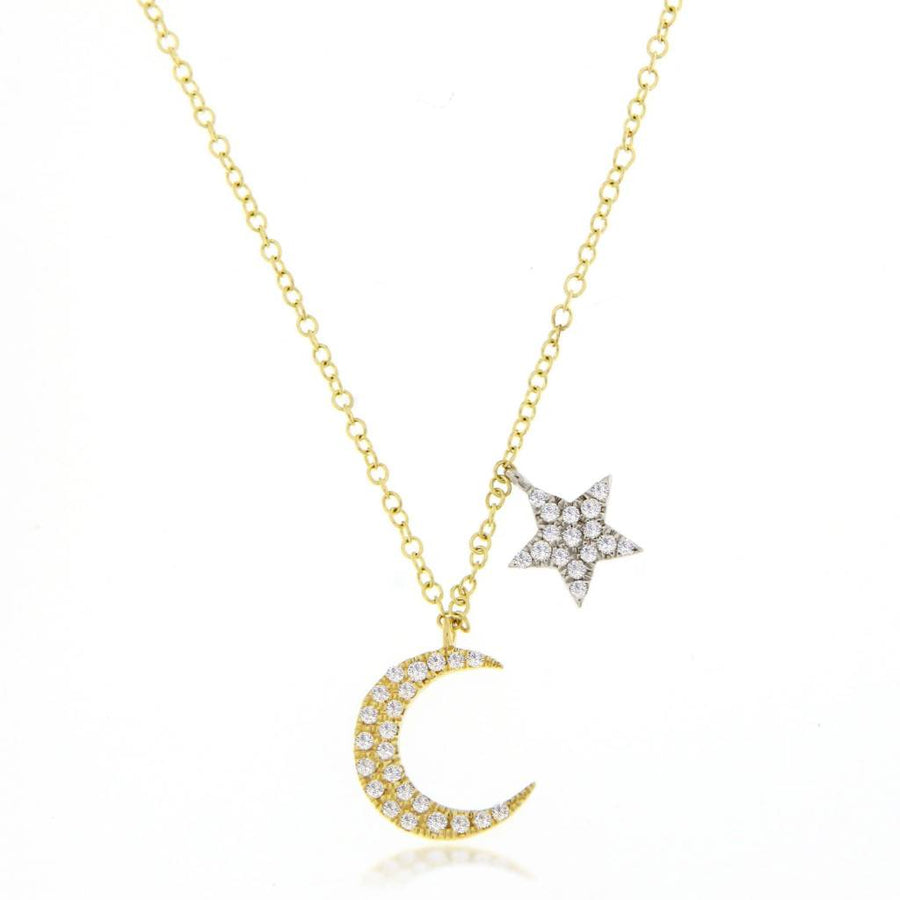 Moon & Star Pave Diamond Necklace