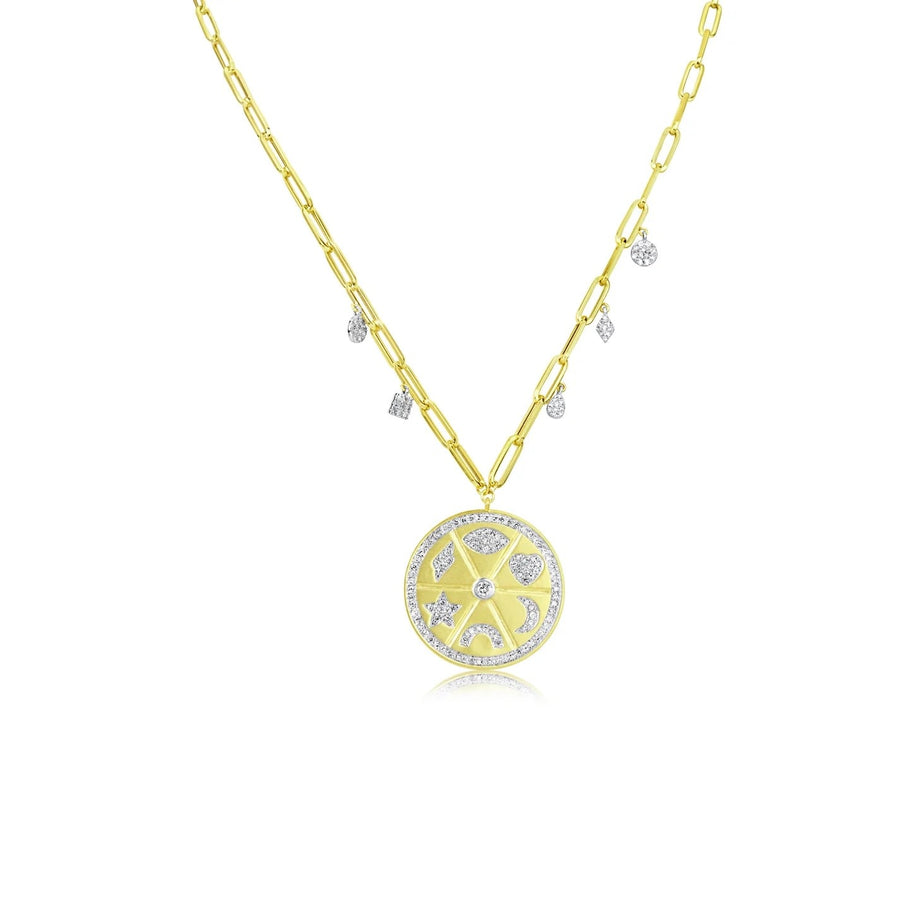 Paperclip Chain Yellow Gold Symbols Necklace