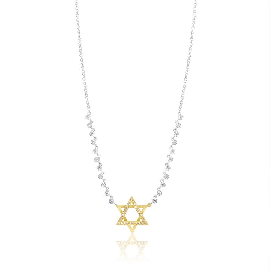 Two Tone Yellow Gold Star Of David Diamond Necklace