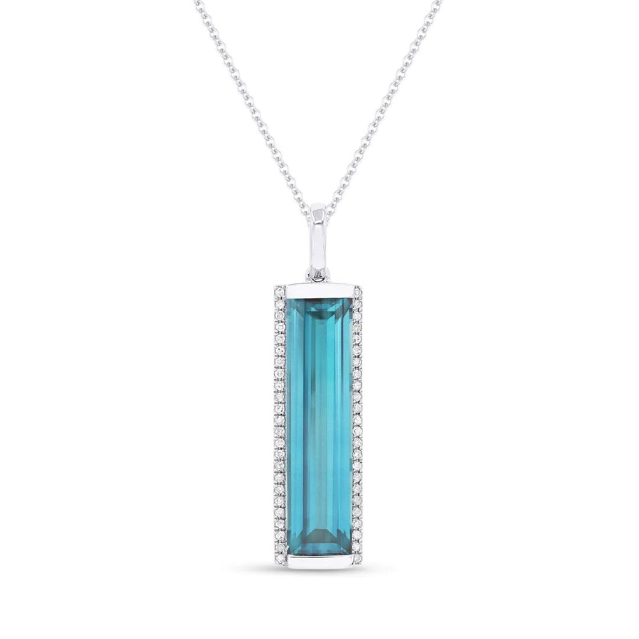 Rectangular Blue Topaz & Diamond Drop Necklace