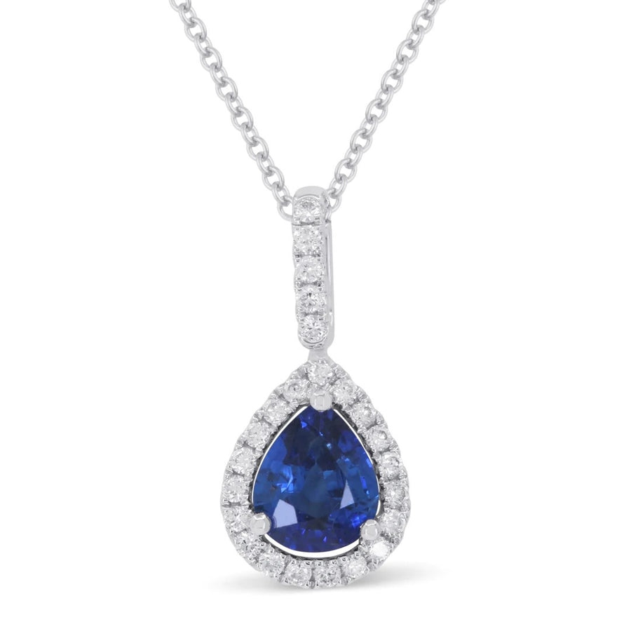 Pear Sapphire & Diamond Halo Necklace