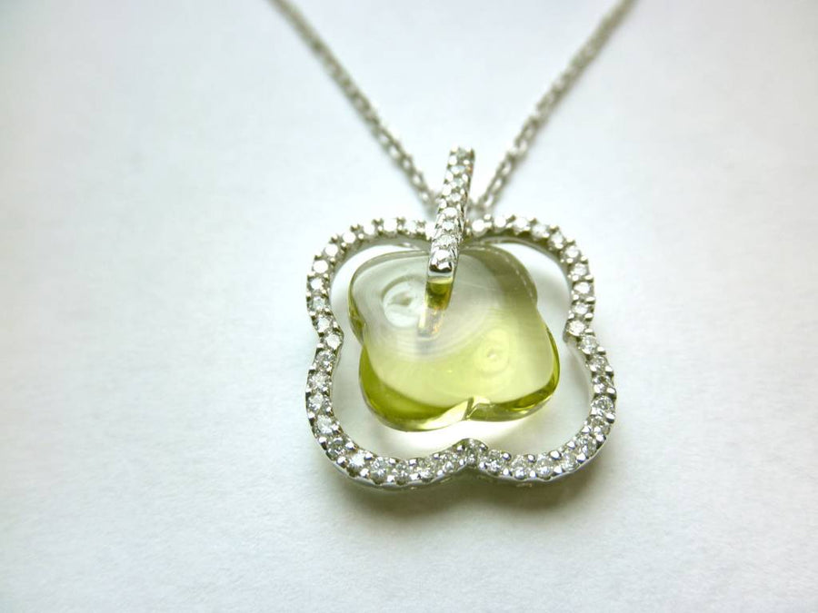 14kt White Gold Lemon Quartz and Diamond Necklace