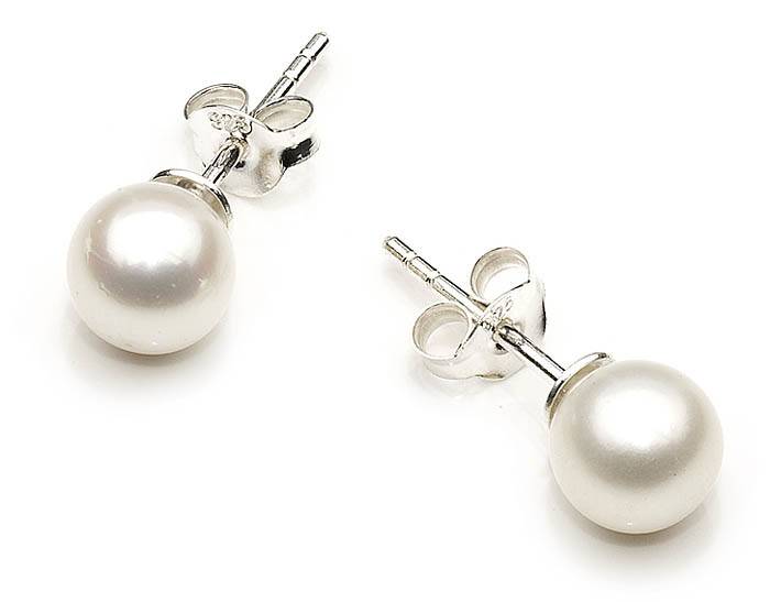 fresh water pearl stud earrings 8mm 14kt white gold backs