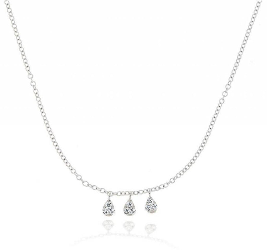 n10608 White Gold Tear Drop Diamond Necklace