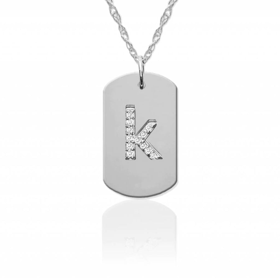 14kt Gold Dog Tag with Diamond Initial