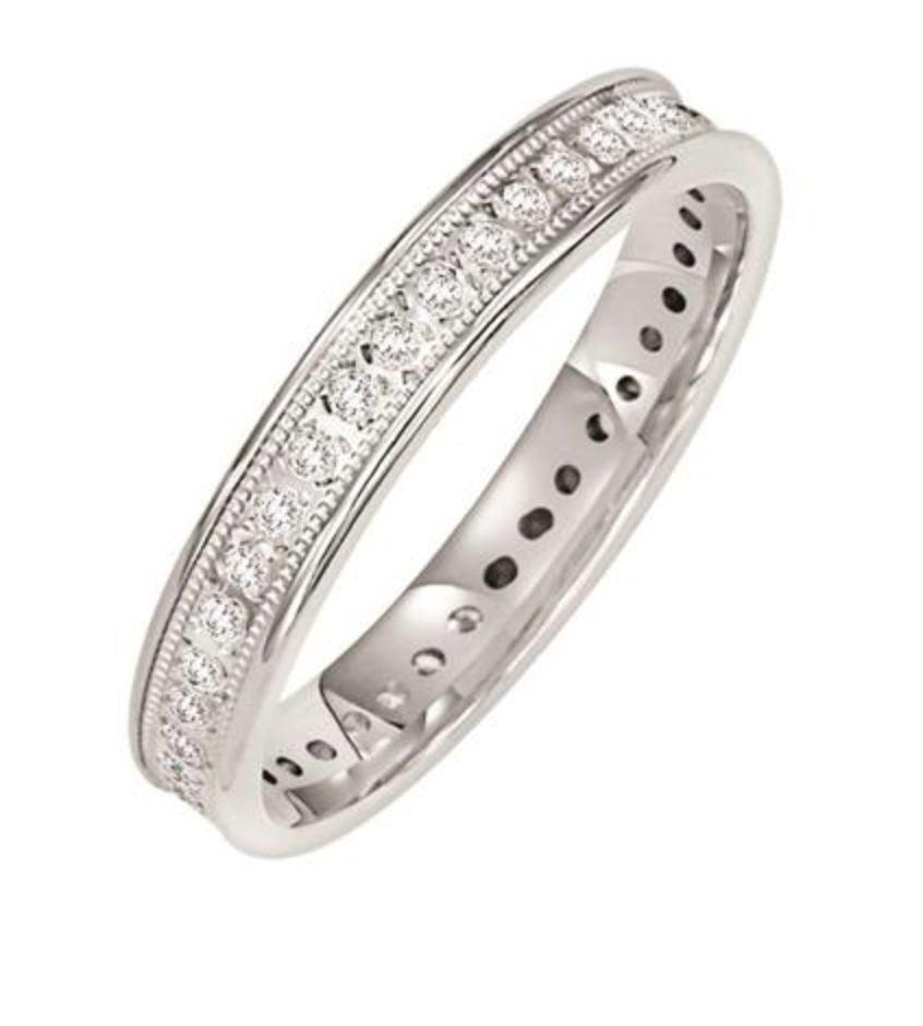 33-16968 14k white gold milgrain channel set eternity band