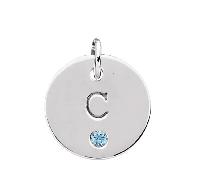 Engravable mini disc pendant with gemstone