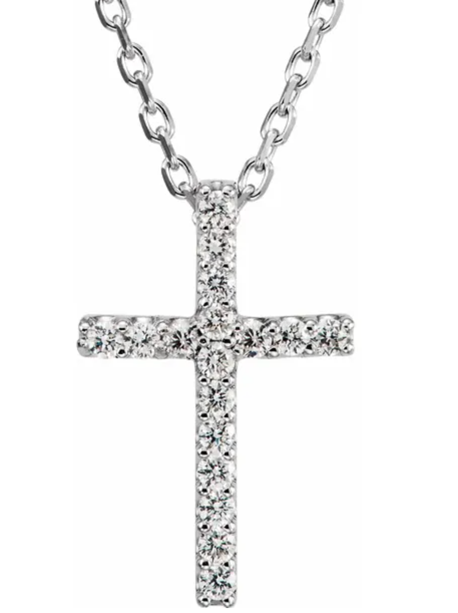 14kt  gold petite diamond cross necklace