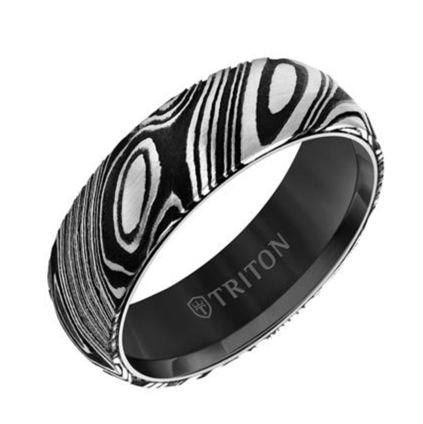 Damascus steel & Black Tungsten Wedding Band