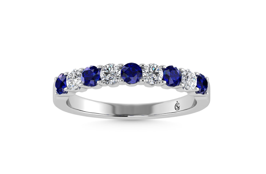 14kt WG sapphire and diamond band 0.85 ct tw