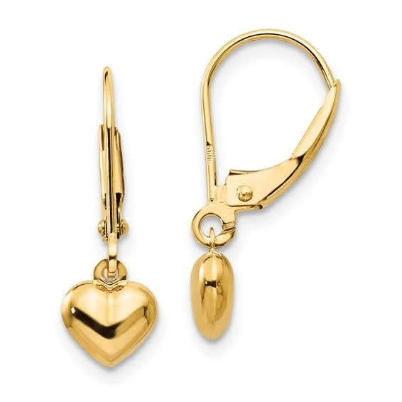 14kt Yellow Gold Puffed Heart Drop Earrings