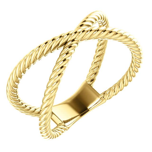 14kt yellow gold criss cross rope ring