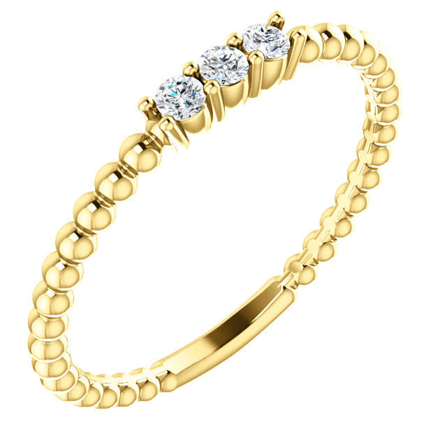 Beaded  3 Diamond Stackable Band