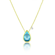 14kt Yellow Gold Blue Topaz Pear Necklace