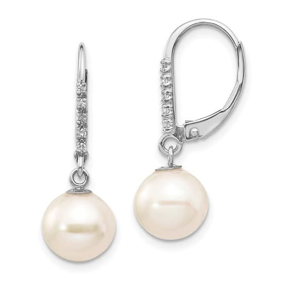 8/9mm Fresh Water Pearl & Diamond Leverback Earrings